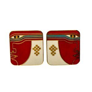 Vintage Laurel Burch Rainbow Spirit Cloisonné Stud Earrings Gold Plated